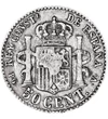 50 centimo, XIII. Alfonz, , Ag 835, 2,5 g, Spanyolország, 1894