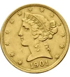  5 dollár, Liberty, Au, 1839-1908, USA