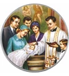 // Keresztelőre köszöntő érem (katolikus) névre szóló ajándékkártyával, díszborítékban, színezett érem, díszborítékban //