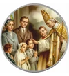 // Első áldozás alkalmi érem (katolikus) névre szóló ajándékkártyával, díszborítékban, színezett érem, díszborítékban //