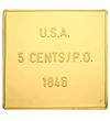 Thomas Jefferson, USA 5 cent, 1846 bélyegérem, aranyozott