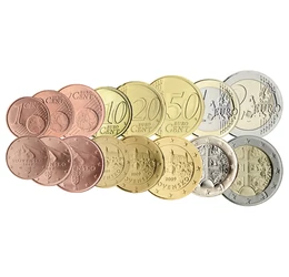 Az első szlovák eurók, 5x1, 5x2, 5x5, 6x10, 8x20, 8x50 cent, 6x1, 2x2 euró, Szlovákia, 2009