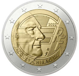 2 euró, Jacques Chirac, euró jel, , CuNi, 8,52 g, Franciaország, 2022