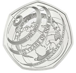 50 penny, Földgömb, célkitűzés, , CuNi, 8 g, Nagy-Britannia, 2022