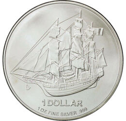 1 dollár, Bounty vitorlás, , színsúly, Ag 999, 31,1 g, Cook-szigetek, 2009-2010