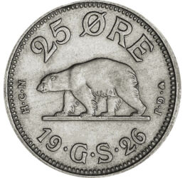 25 öre, Jegesmedve, , , CuNi, 7 g, Grönland, 1926