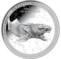 20 frank, Dunkleosteus, , Ag 9999, 31,1 g, Kongó, 2023