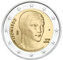 500 éve hunyt el Leonardo da Vinci, 2 euró, Olaszország, 2019