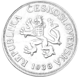 Csehszolvákia a 
világháború küszöbén, 5 korona, Csehszlovákia, 1937-1938