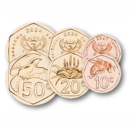 10, 20, 50 cent, 1, 2, 5 rand, , 0, 0, Dél-afrikai Köztársaság, 2023-2024