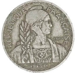 20 centime, Marianne, , CuNi, 6 g, Francia Indokína, 1941