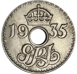 6 penny, Monogram, korona, , CuNi, 2,67 g, Új-Guinea, 1935