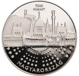 7500 forint, Ikonikus épületek sziluettjei, , Ag 925, 12,5 g, Magyarország, 2024