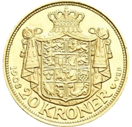  20 korona, 1908-1912, arany, Dánia