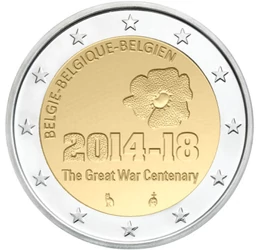 Belga 2 euró az 
I. világháború emlékére, 2 euró, Belgium, 2014