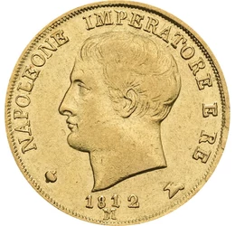 20 líra, Bonaparte Napóleon portré, , Au 900, 6,45 g, Itáliai Királyság, 1808-1814