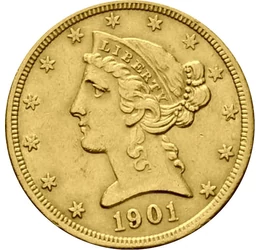 A Szabadság évszázadai, 5 dollár, arany, USA, 1839-1908