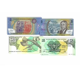1 pa&#039;anga, 2 dollár, 2 dollár, 2 tala, 2 kina, , 0, 0, Tonga,  Salamon szigetek, Fiji, Samoa, Pápua Új-Guinea, ND