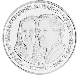 1 korona, Vilmos herceg és Katalin házassága , CuNi, 28,5 g, Falkland-szigetek, 2011