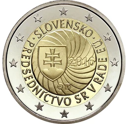 2 euró, Címer, körülötte az EU 12 csillaga, CuNi, 8,52 g, Szlovákia, 2016