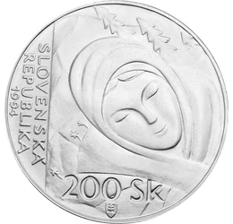200 korona, Janko Alexi portré, aláírás, Ag 750, 20 g, Szlovákia, 1994