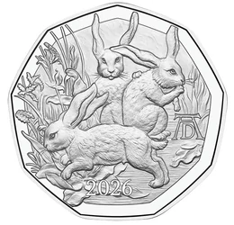 5 euró, Dürer, három nyúl, , Ag 925, 8,41 g, Ausztria, 2026