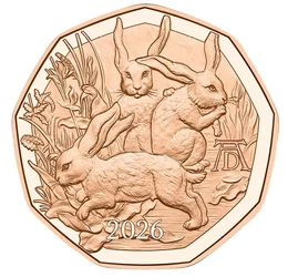 5 euró, Dürer, három nyúl, , CuNi, 8,9 g, Ausztria, 2026