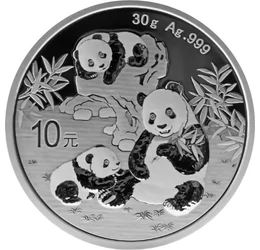 10 jüan, Két panda, , Ag 999, 30 g, Kína, 2025