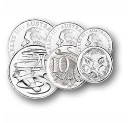 Az első teljes III. Károly portrés ausztrál forgalmi sor, 5, 10, 20, 50 cent, 1, 2 dollár, Ausztrália, 2025