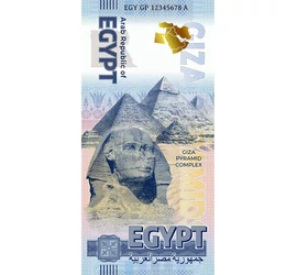 A Szfinx és a Gízai piramis mesés látványa, szuvenír bankjegy, Egyiptom, 2024