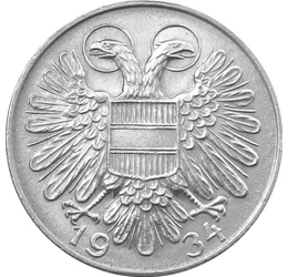 1 schilling, 1924-es címer, 1934-35, Ausztria