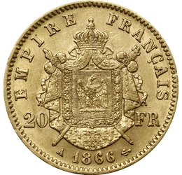  20 frank III.Napóleon,1861-70babérk, Franciaország