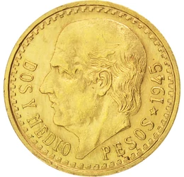  2,5 peso, Hidalgo, arany, 1918-1948, Mexikó
