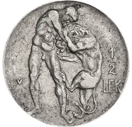 1/2 lek, Herkules, Nemeai oroszlán, , Ni, 6 g, Albánia, 1930-1931