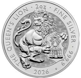5 font, Oroszlán címerrel, , tisztaság, Ag 9999, 62,2 g, Nagy-Britannia, 2026
