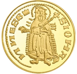 aranyforint utánveret, Keresztelő Szent János, Ag 333+Au, 5,5 g, Magyar Királyság, eredeti érme: 1352-1360