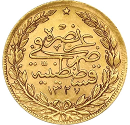 100 piaszter, V. Muhammad, arany, Oszmán Birodalom