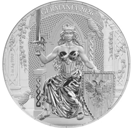 5 márka, Germánia trónon pajzzsal, , Ag 9999, 31,1 g, Németország, 2026