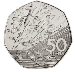 50 penny, Normandiai invázió, , CuNi, 13,5 g, Nagy-Britannia, 1994