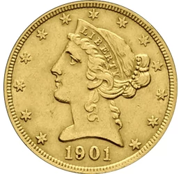 A Szabadság évszázadai, 5 dollár, arany, USA, 1839-1908