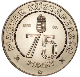 75 éves volt az immár 100 éves MNB, 75 forint, ezüst, Magyar Köztársaság, 1999