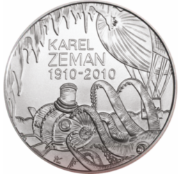 // 200 korona, Csehország, 2010 // - 2010-ben a Cseh Nemzeti Bank ezüst 200 korona kibocsátásában emlékezett meg Karel Zeman filmrendező születésének 100. évfordulójáról. Filmjeiből érezhető kisfiús kalandvágya, mely élete végéig jellemző volt rá. Rajongo
