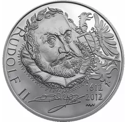 // 200 korona, A Bölcsek kövét kereső király, 925-ös ezüst, Csehország, 2012 // A magyar királyok között kétségkívül II. Rudolf volt a legnagyobb aranycsináló. A valaha élt legkülöncebb uralkodó erősen érdeklődött a tudomány, de az alkímia iránt is. Prága