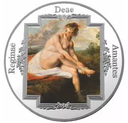 // , , Ezüstözött rézötvözet, ,  // Diana a fürdőben, Jean-Antoine Watteau festménye, jó példája annak, hogy a rokokó mesterek számára a mitológia csak ürügyül szolgált a szép női akt bemutatására. A művész a kifinomult atmoszférát ékszerekkel, fényes sel