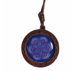 Mandala kék, fa medál nyaklánccal