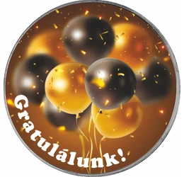 // Gratuláló alkalmi érem léggömbökkel, névre szóló ajándékkártyával, díszborítékban, színezett érem, díszborítékban //