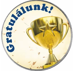 // Gratuláló alkalmi érem serleggel, névre szóló ajándékkártyával, díszborítékban, színezett érem, díszborítékban //