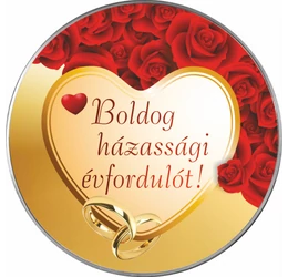 // Házassági  évforduló alkalmi érem névre szóló ajándékkártyával, díszborítékban, színezett érem, díszborítékban //