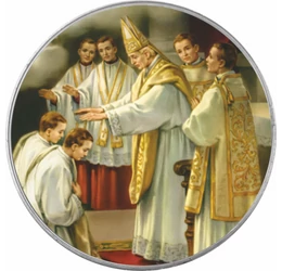 // Bérmálkodást köszöntő érem (katolikus) névre szóló ajándékkártyával, díszborítékban, színezett érem, díszborítékban //