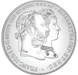 // 2 florin utánveret, Házasság 25. évf. 2 florin ezüstözött rézötvözet, utánveret, másolat, nem pénz, replica, no coin